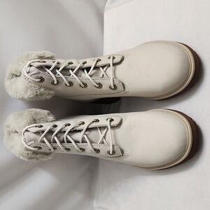 Timberland Kinsley 6" Leather Faux Fur White Heeled Boots (W Size 8)